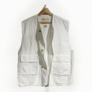 GIRLS OF DUST QUILTED VEST White Women Medium Double Button Oversized Streetwear